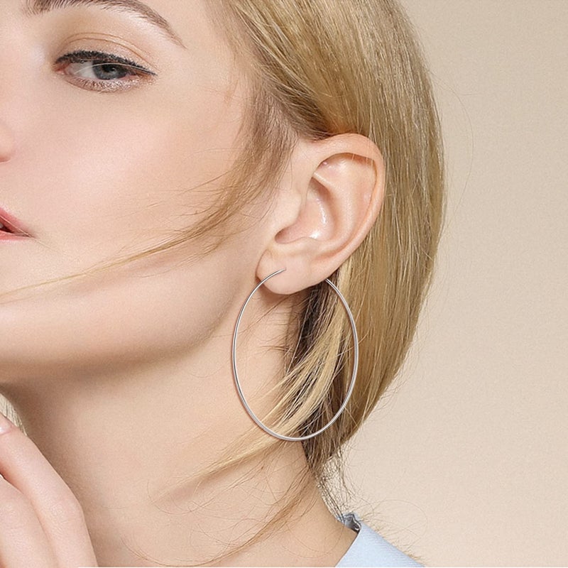 YFN Hoop Earrings for Women Sterling Silver Polished Round Circle Endless Earrings Diameter 60 mm/1.8 Inch - Image 2
